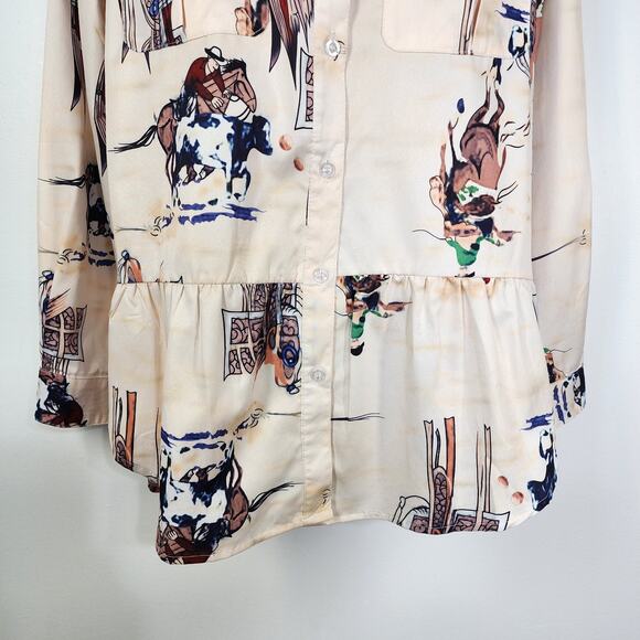 Misslook Blouse Womens Medium Western Button Peplum Equestrian Long Sleeve Flipp - Picture 6 of 11